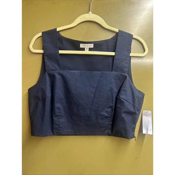 And The Why Tops - NWT Women Sleeveless Smocked Back Side Zip Square Neck Crop Top Size M Navy
